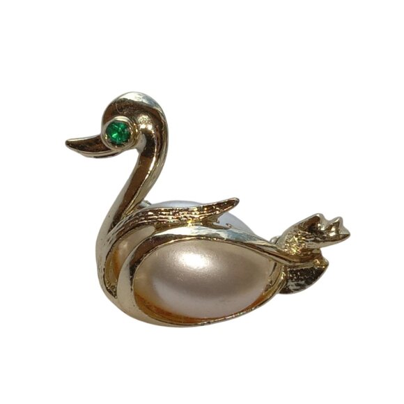 Rare Vintage Jelly Belly Swan Brooch Pin Green Gem Eye - Picture 12 of 12